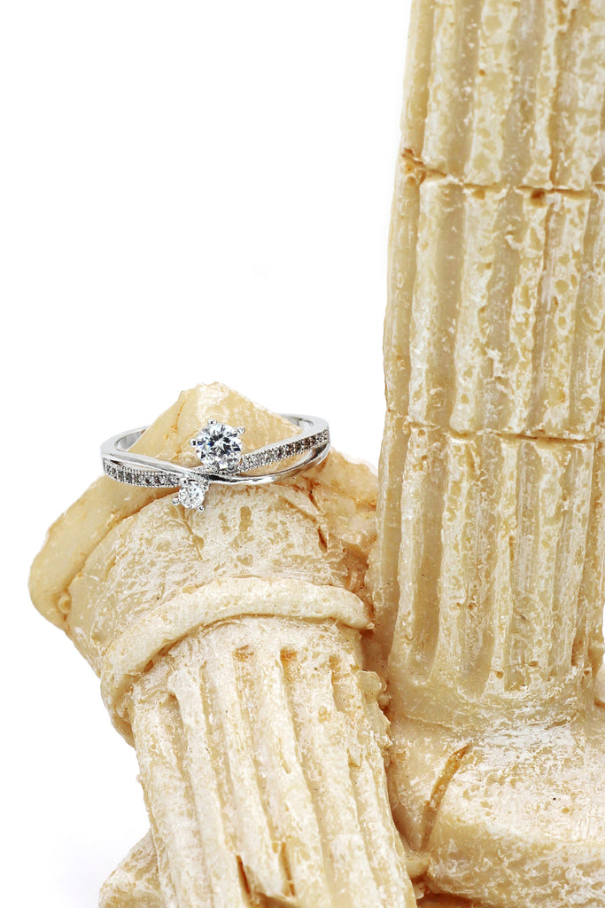 silver mosaic small crystal ring