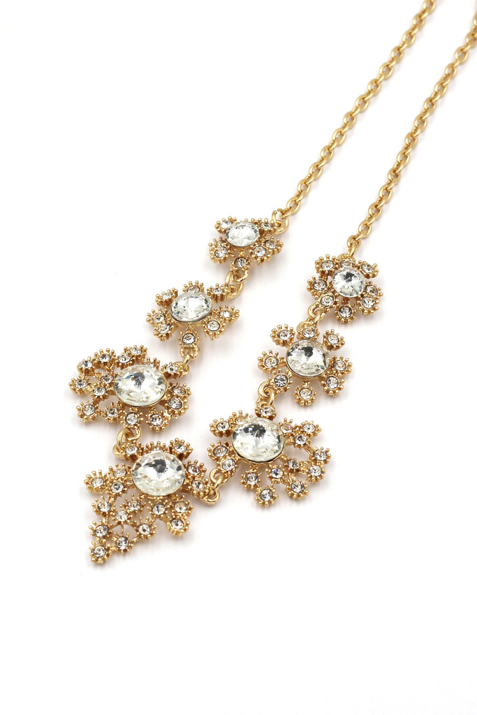 noble golden flower crystal necklace earrings set