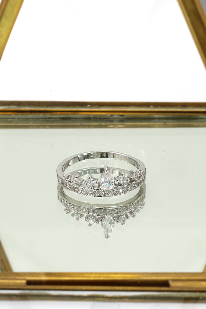 fashion mini crystal crown silver ring