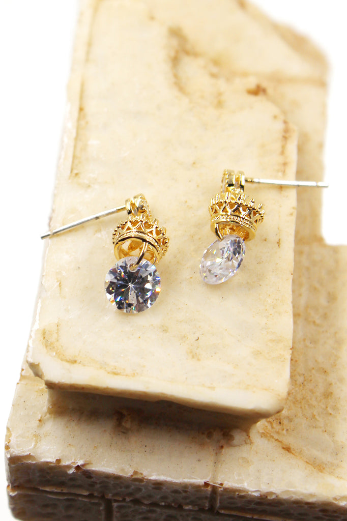 shiny crown crystal earrings