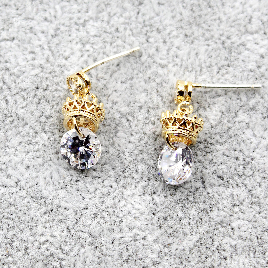 shiny crown crystal earrings
