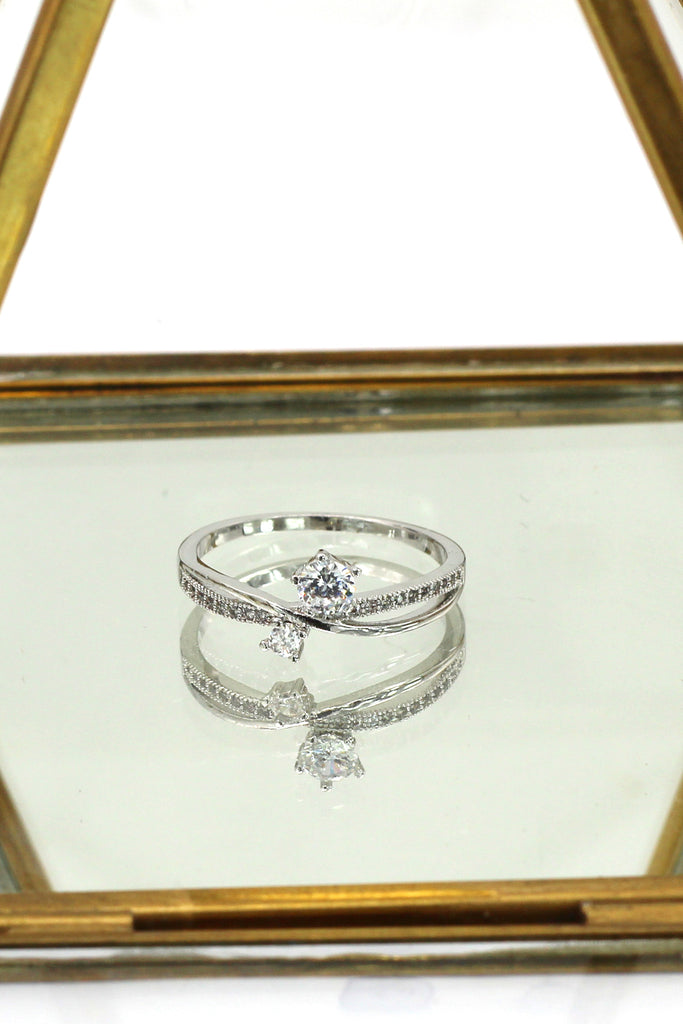 silver mosaic small crystal ring