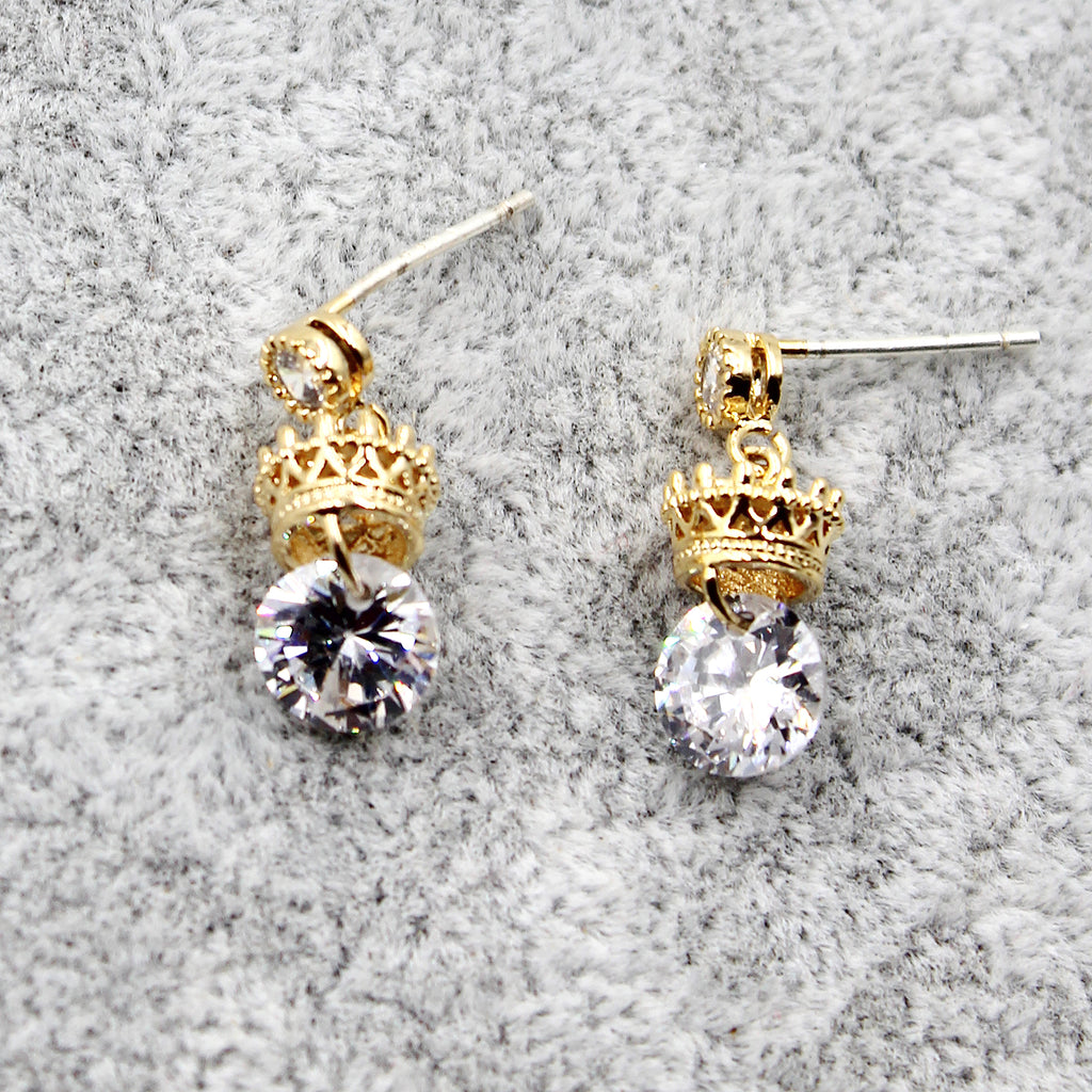 shiny crown crystal earrings