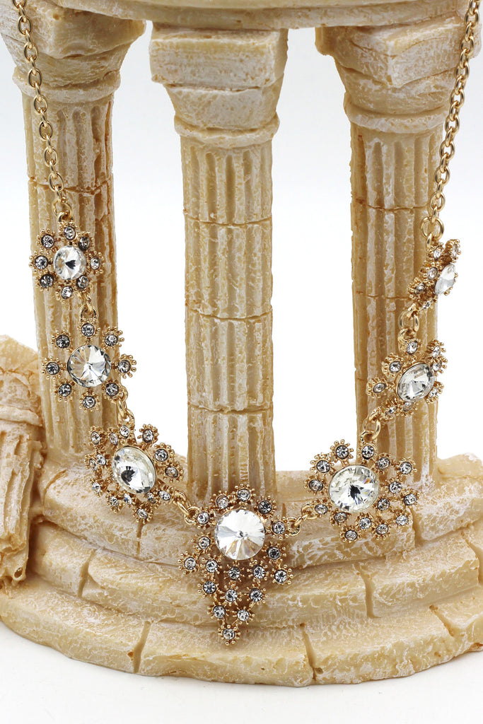 noble golden flower crystal necklace earrings set