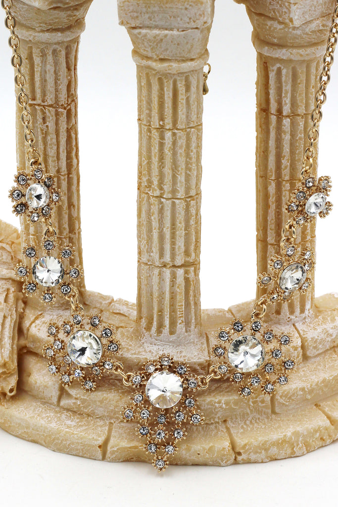 noble golden flower crystal necklace earrings set