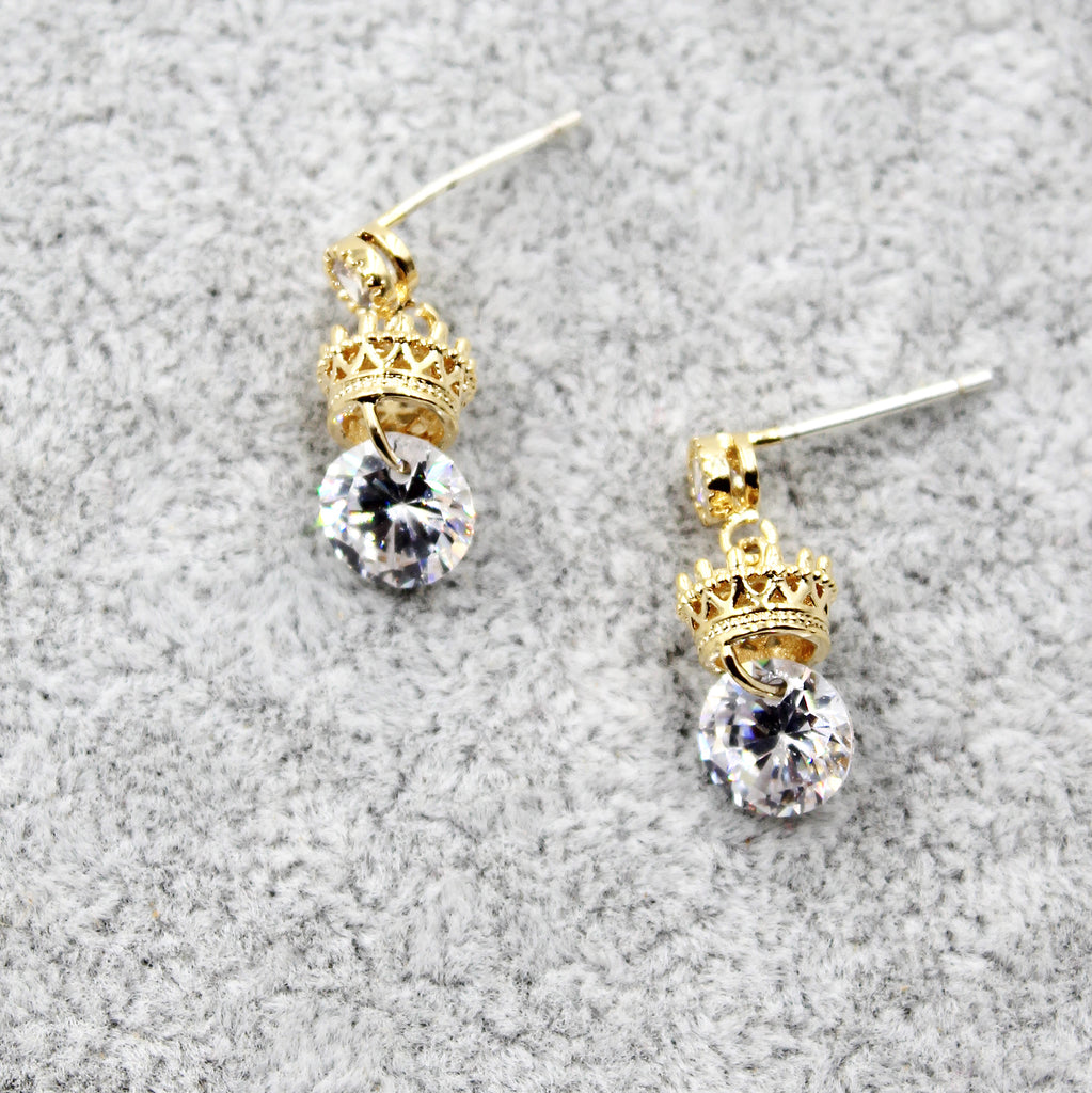 shiny crown crystal earrings