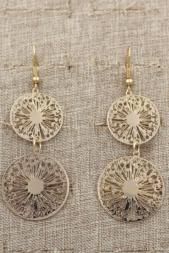 Hollow carved round metal earrings