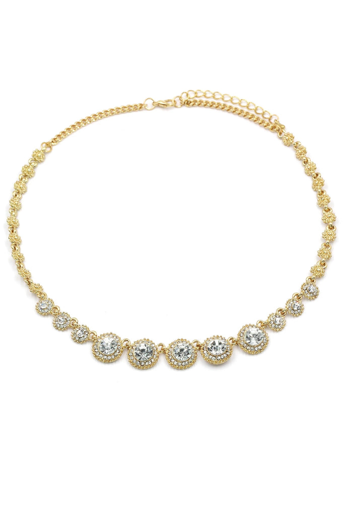 simple golden crystal earring necklace set