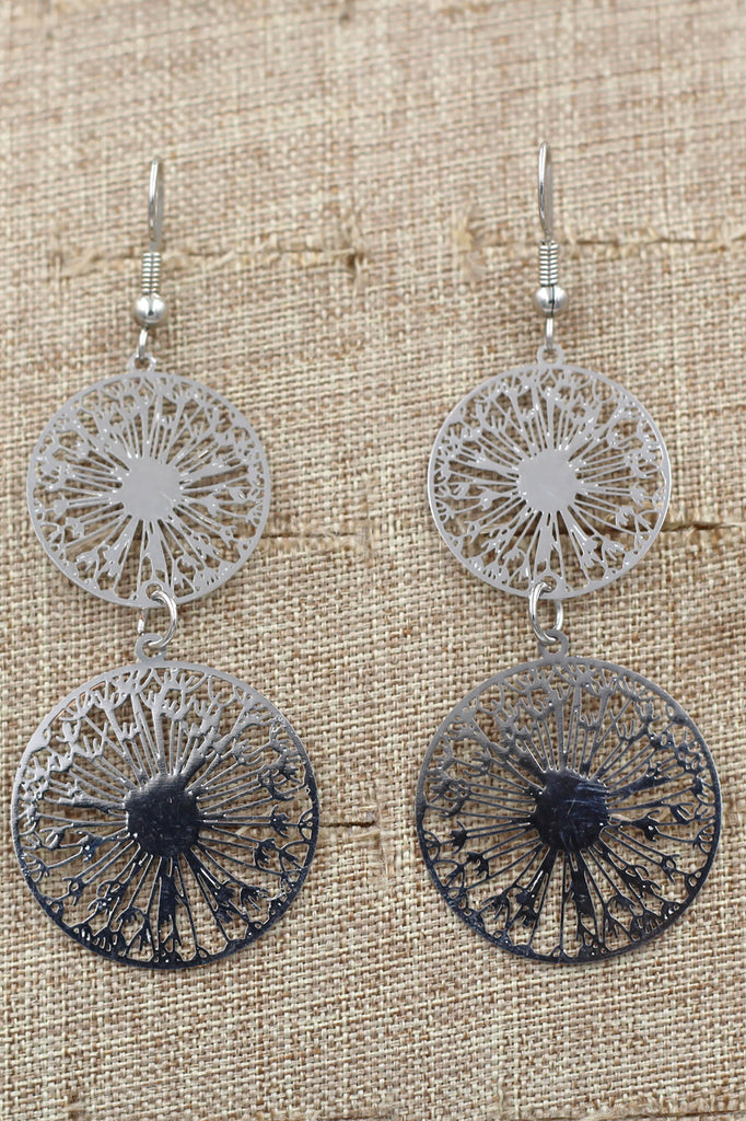 Hollow carved round metal earrings