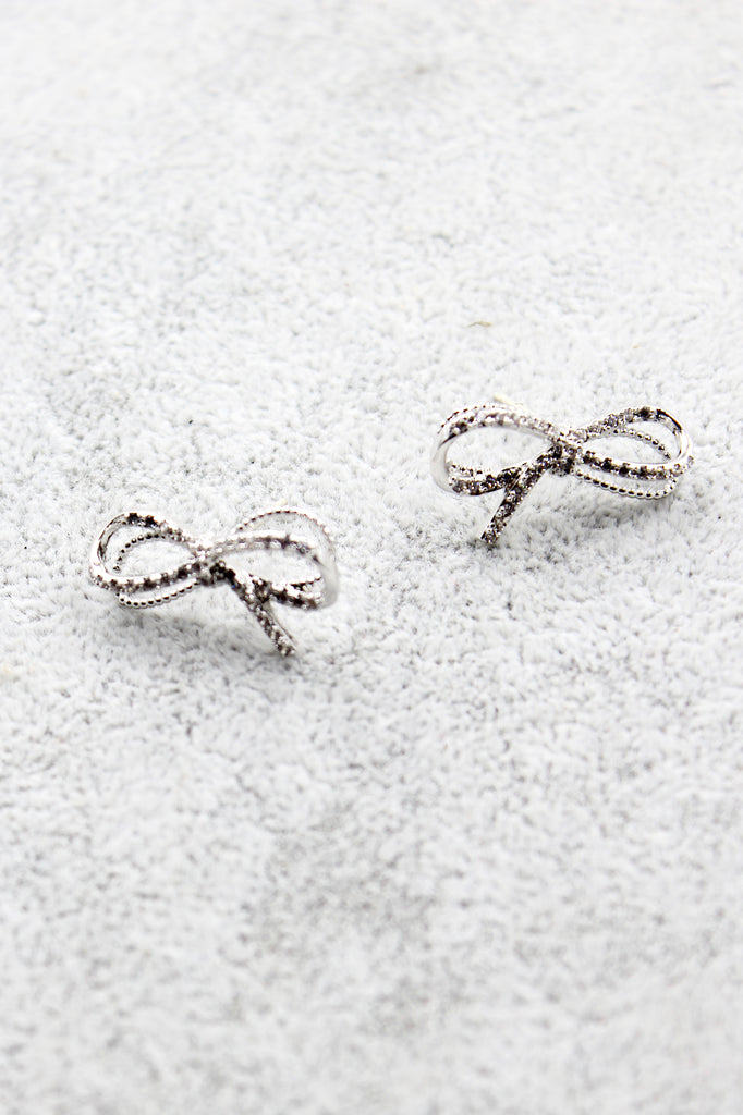 silver crystal bow earrings