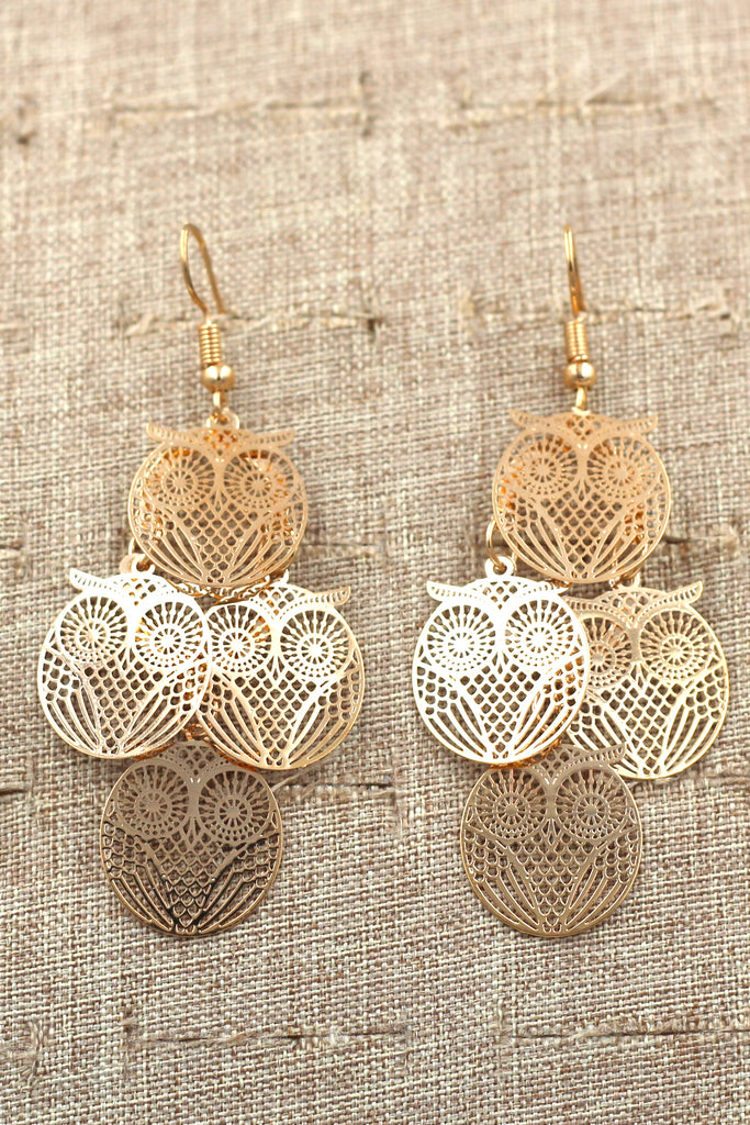 Elegant long owl earrings
