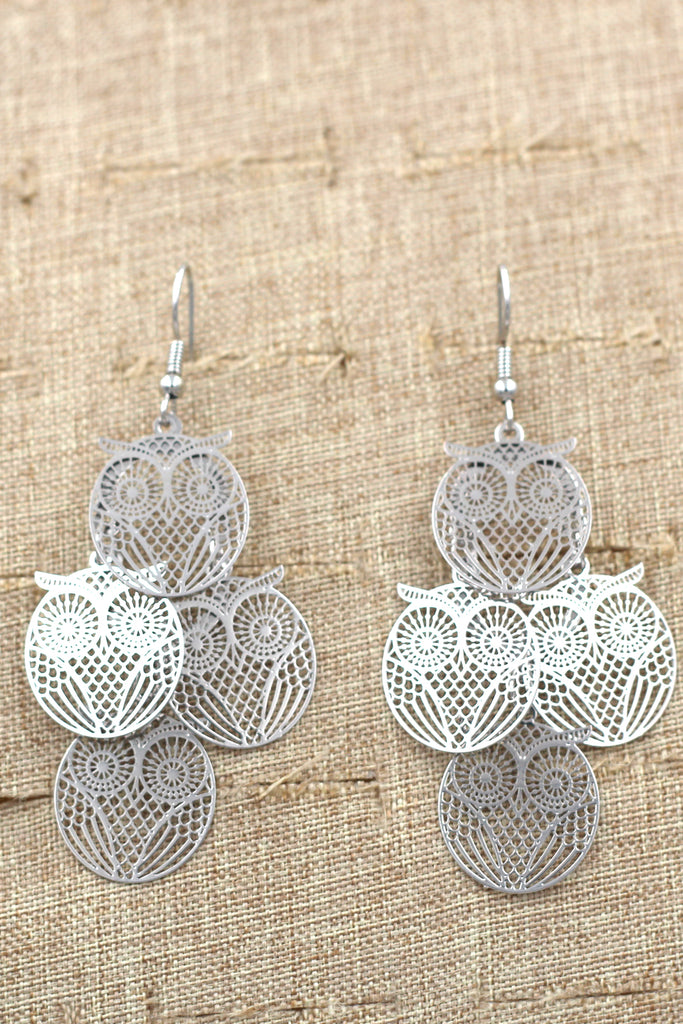 Elegant long owl earrings