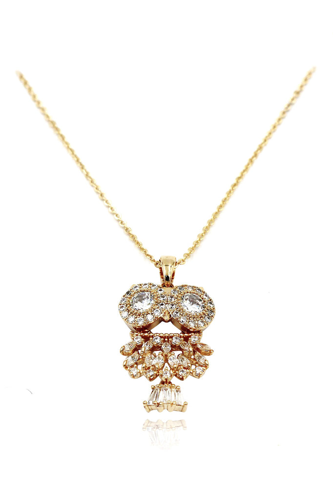 lovely crystal pendant owl necklace earrings set