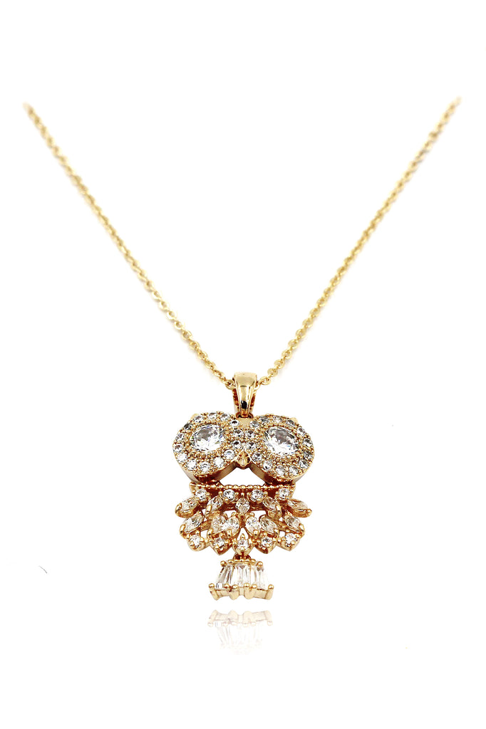 gold pendant owl necklace earrings set