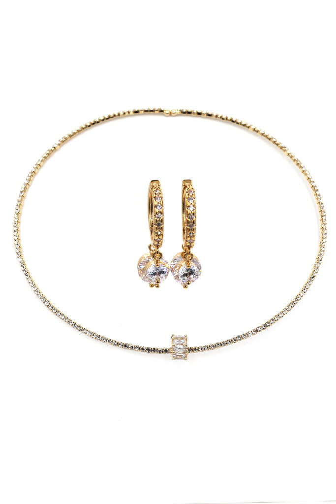 fashion luxury circle wheel crystal necklace earrings set