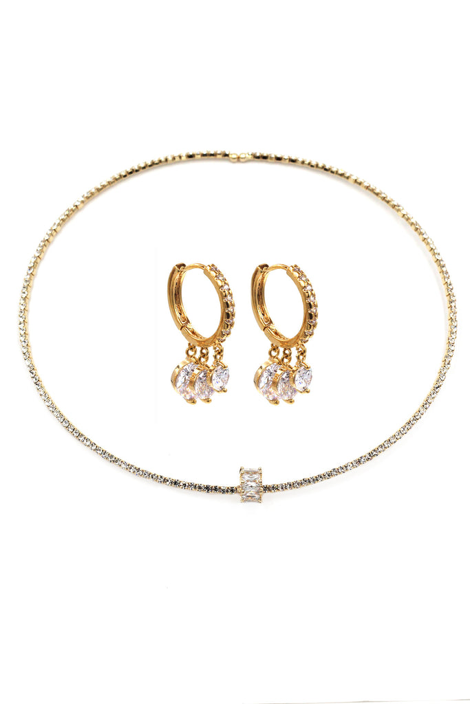 fashion luxury circle wheel crystal necklace earrings set