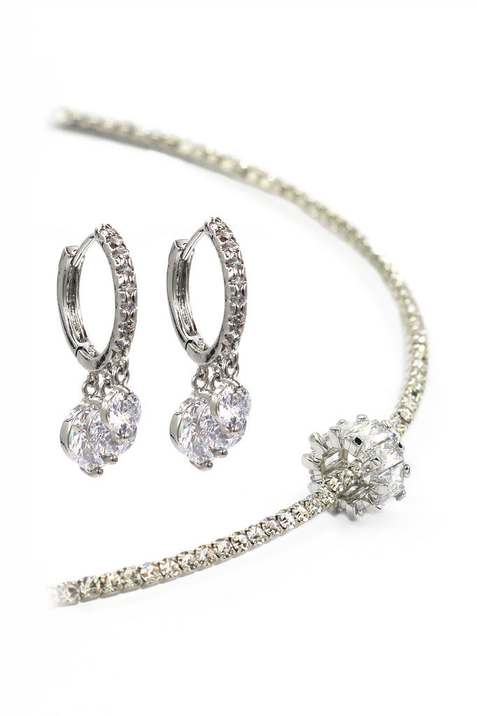 fashion luxury circle wheel crystal necklace earrings set