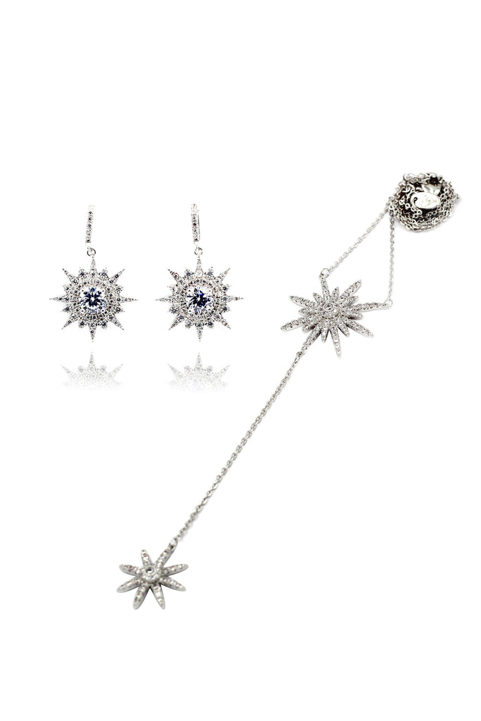 shiny star crystal earrings necklace set