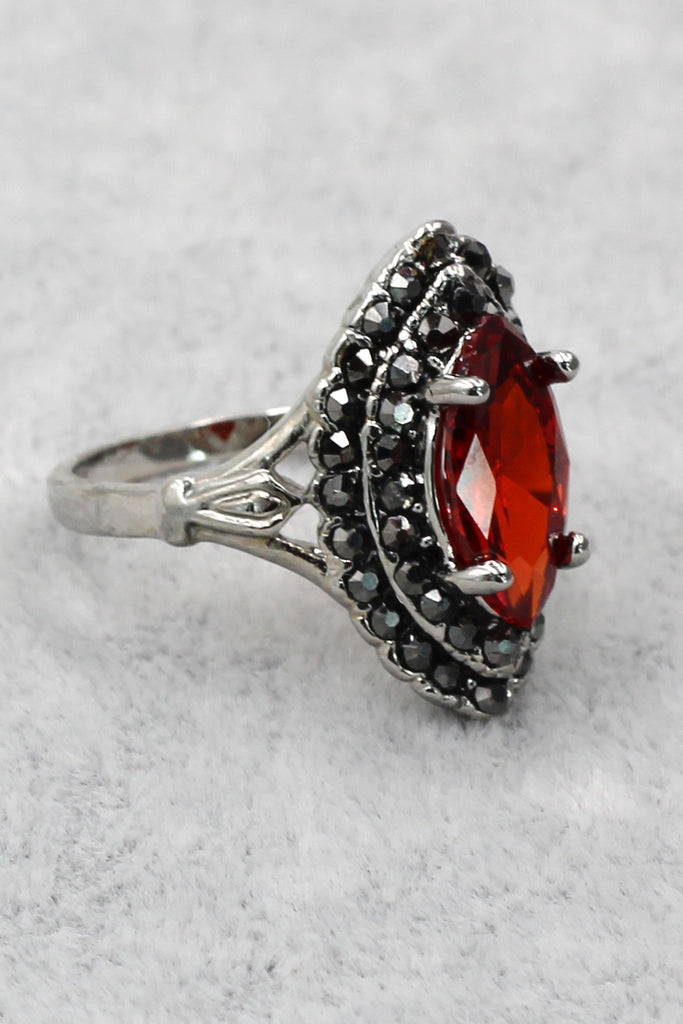 current red crystal silver ring