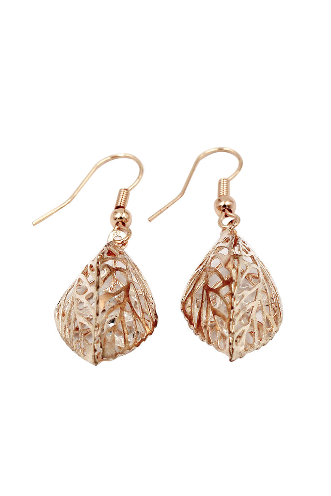 hollow crystal leaves earrings