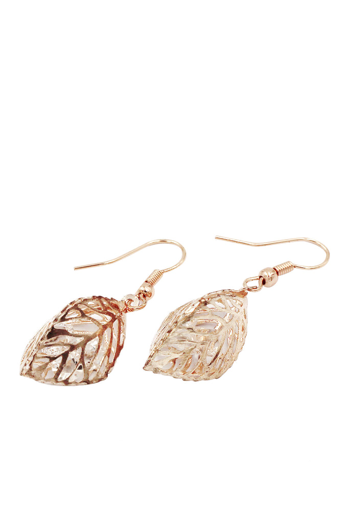 hollow crystal leaves earrings