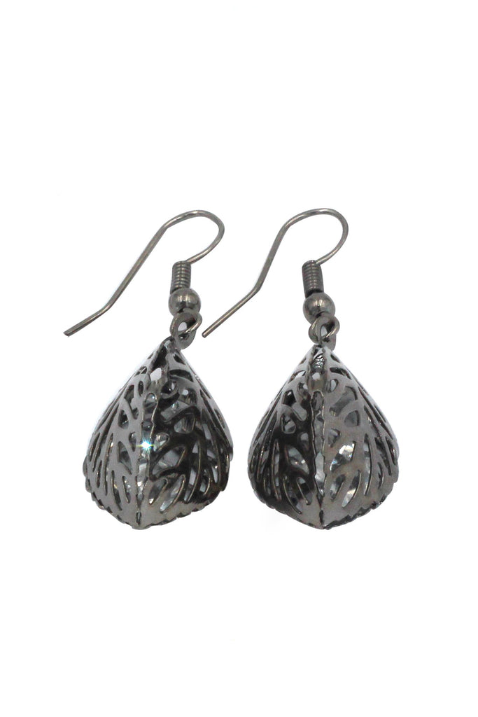hollow crystal leaf earring necklace set