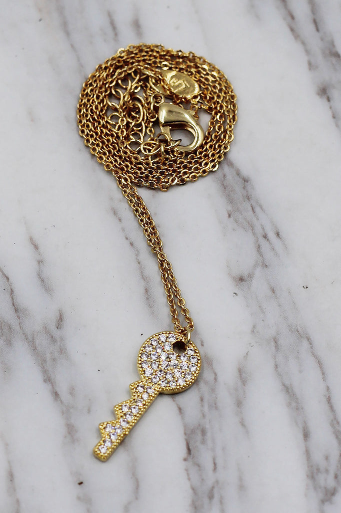 sparkling little crystal key necklace