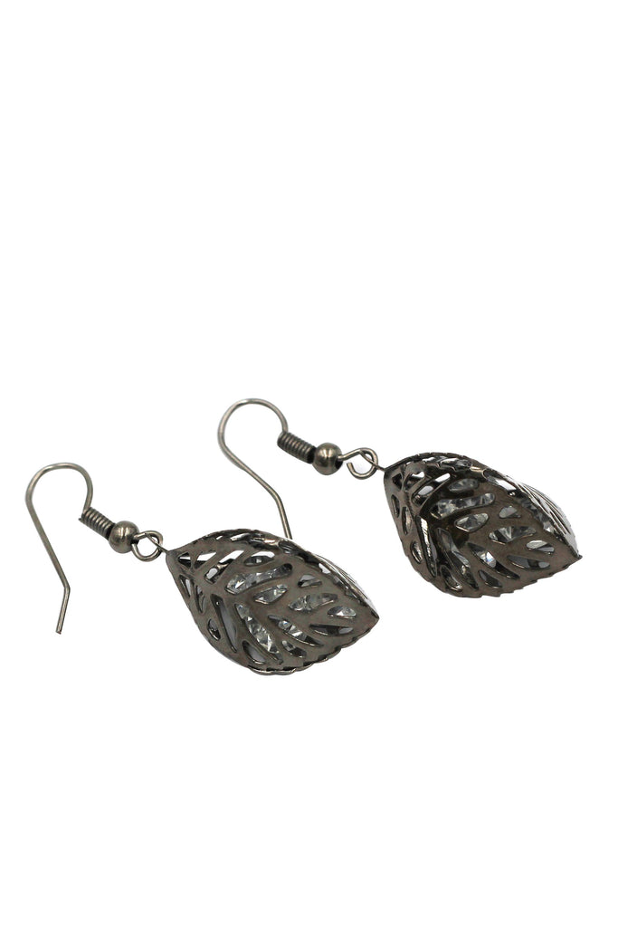 hollow crystal leaf earring necklace set