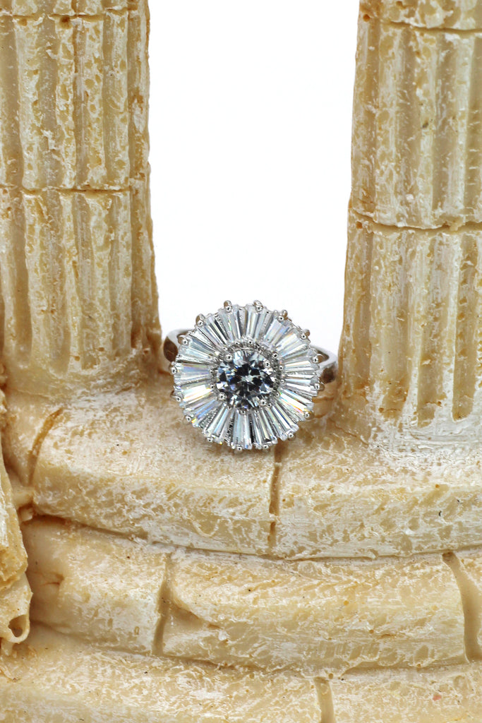 shining crystal sun silver ring