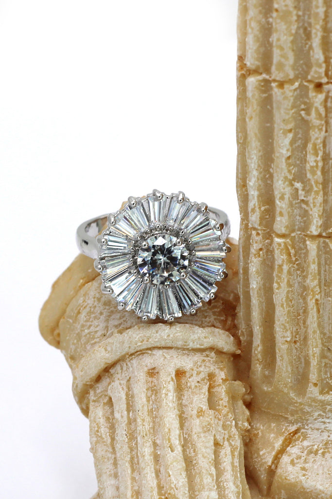 shining crystal sun silver ring