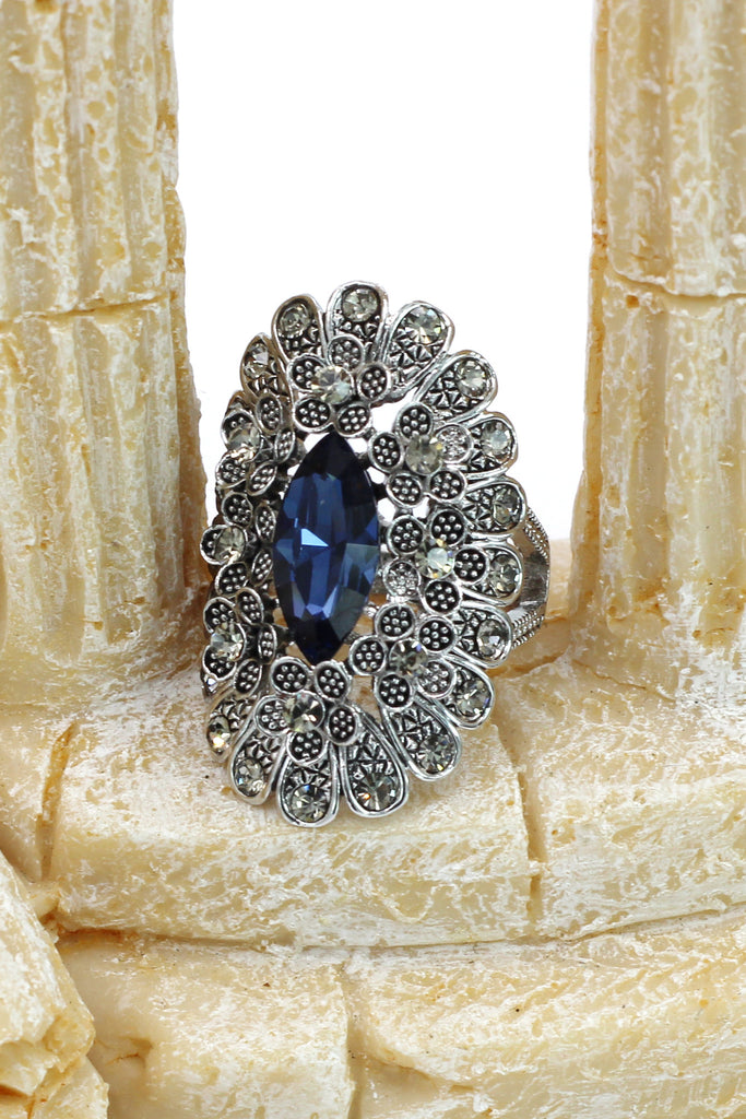 noble color crystal flowers silver ring