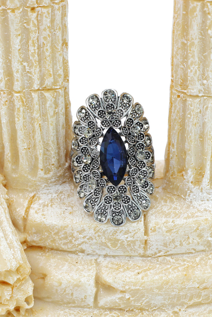 noble color crystal flowers silver ring