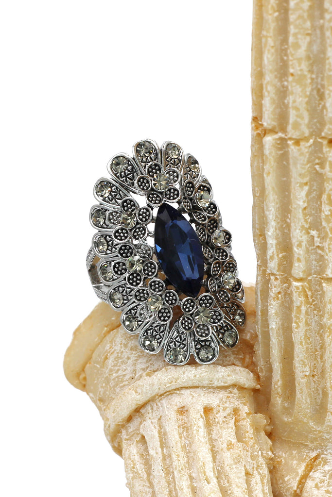 noble color crystal flowers silver ring
