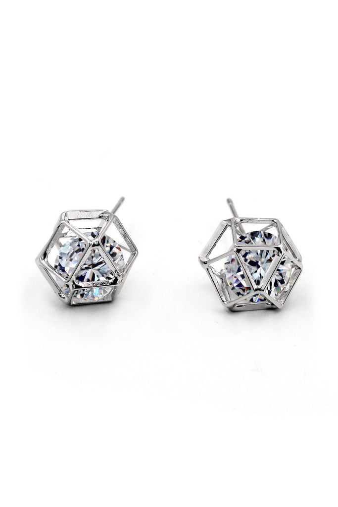 hollow small pendant crystal chain earring set