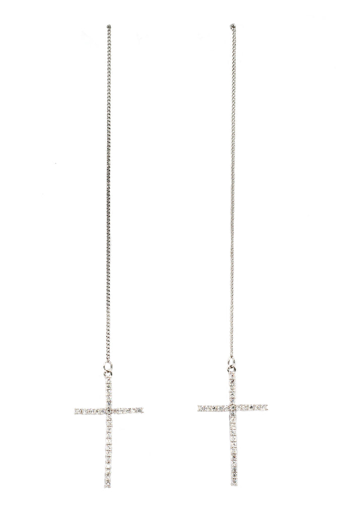 Wild silver crystal cross earrings necklace set