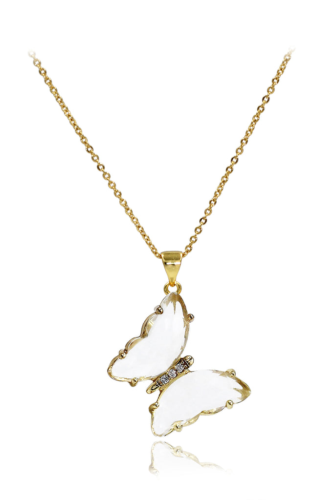 simple colorful crystal butterfly single necklace