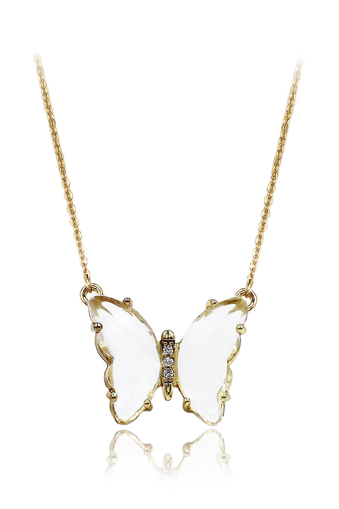simple colorful crystal butterfly double necklace