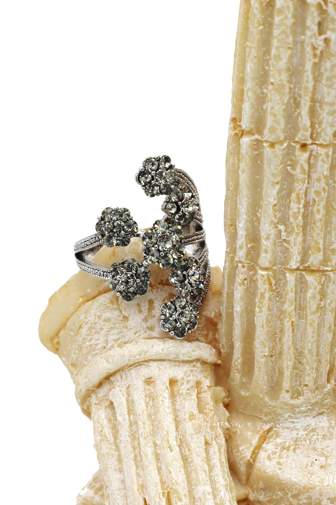 noble emerald crystal flower silver ring