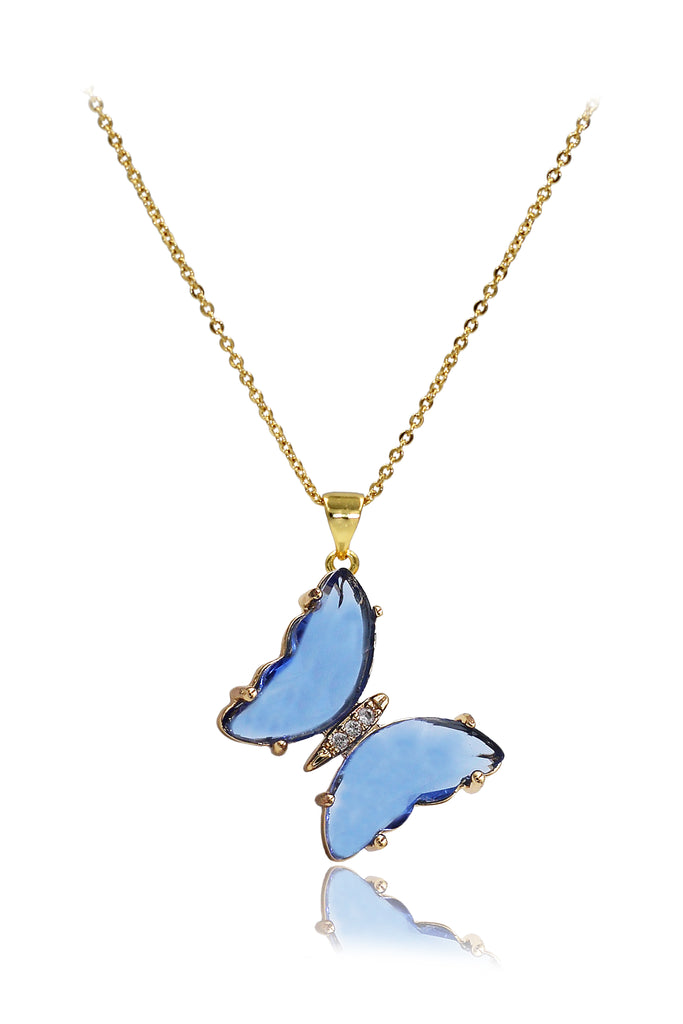 simple colorful crystal butterfly single necklace
