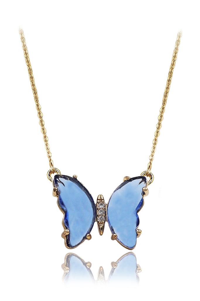 simple colorful crystal butterfly double necklace