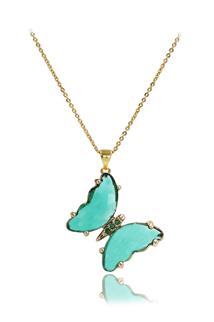 simple colorful crystal butterfly single necklace