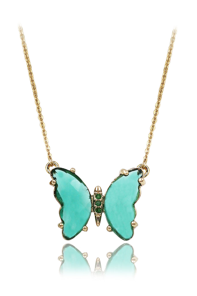 simple colorful crystal butterfly double necklace