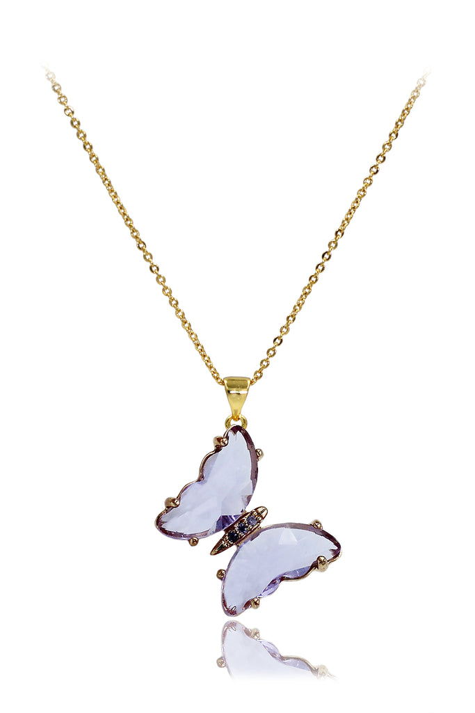simple colorful crystal butterfly single necklace