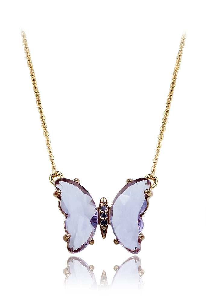 simple colorful crystal butterfly double necklace