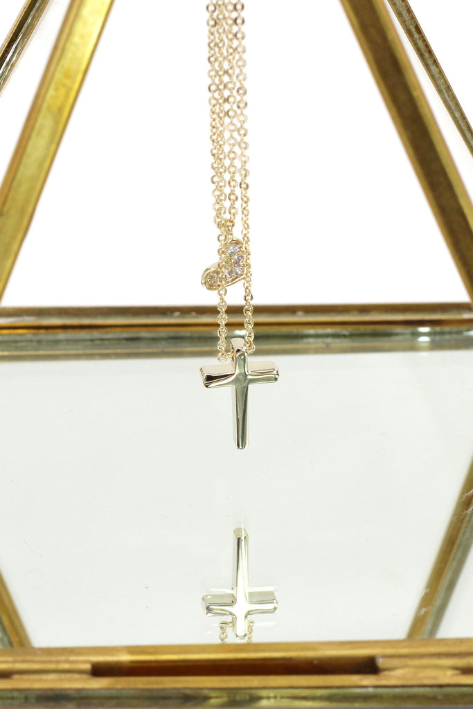golden cross earrings necklace crystal set