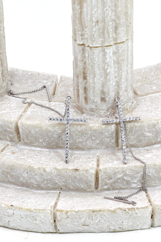 Wild silver crystal cross earrings necklace set