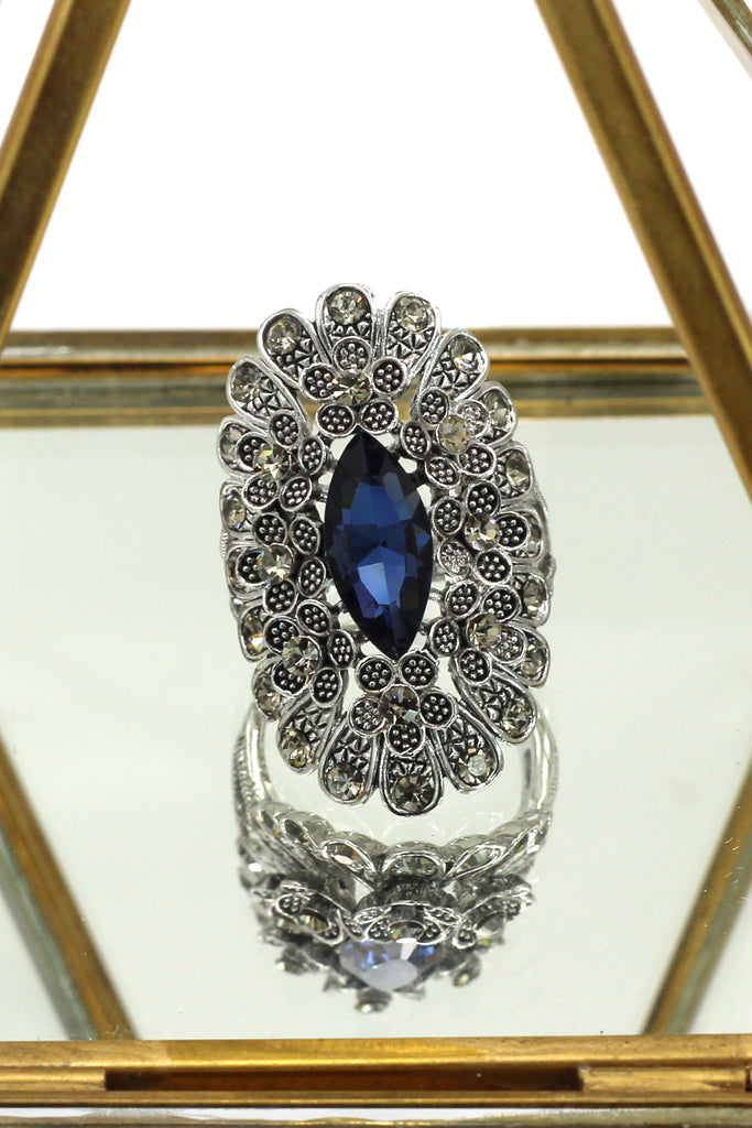 noble color crystal flowers silver ring