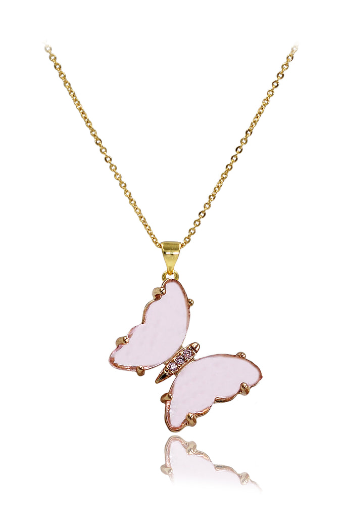 simple colorful crystal butterfly single necklace