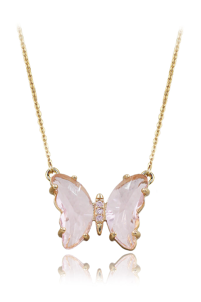 simple colorful crystal butterfly double necklace