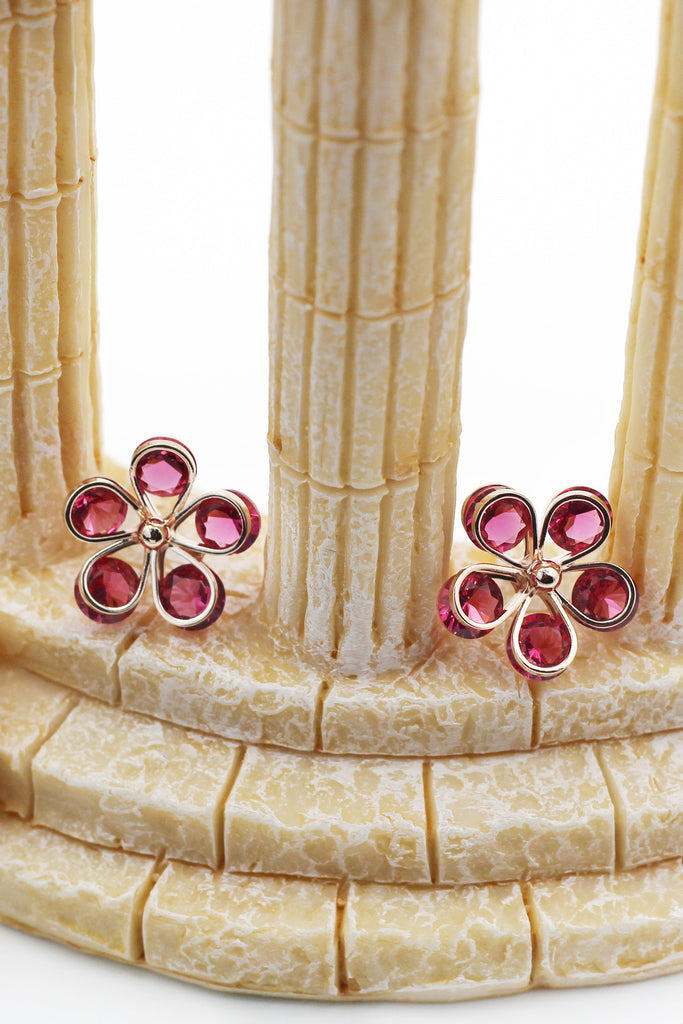 Sweet pink flowers crystal earring